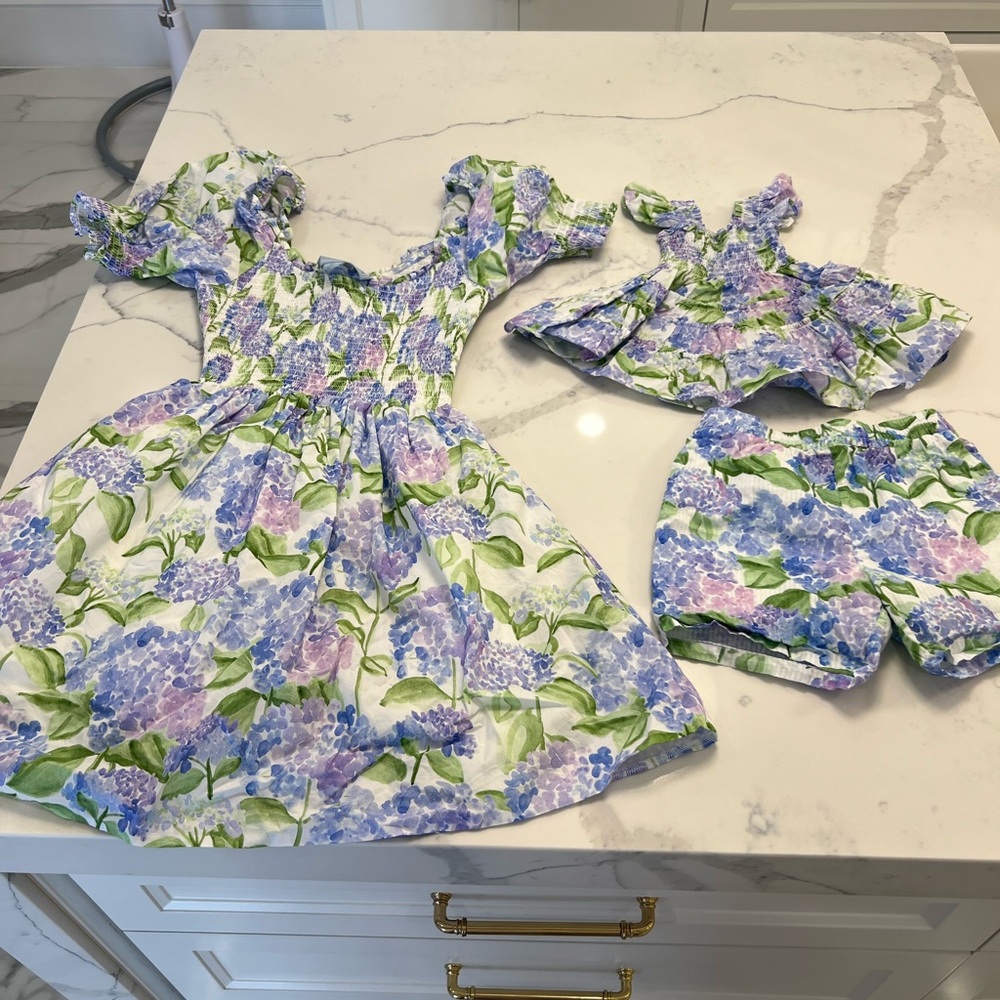 Hill house mommy and me set, toddler dress( 6-12mo) and boy shorts (5/6)